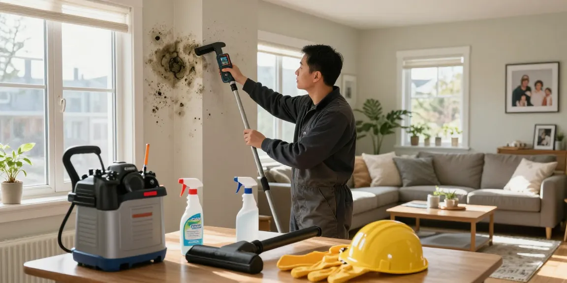 Mold Remediation West Vancouver technician inspecting for hidden mold in a cozy living room