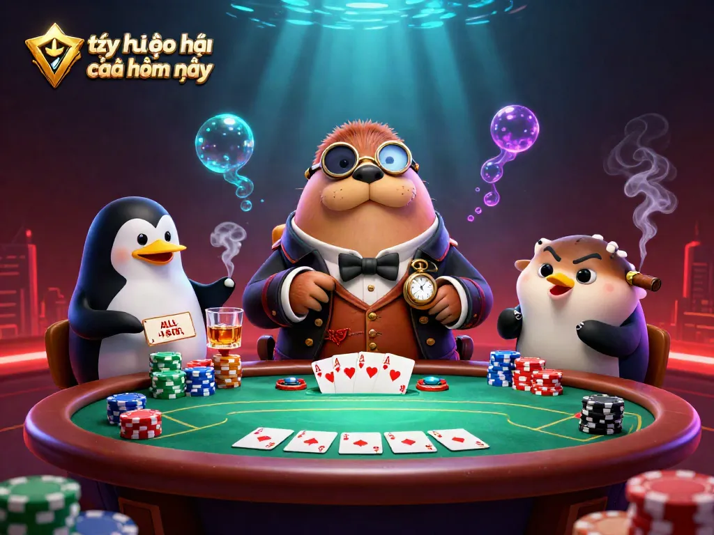 Bet on tỷ lệ kèo nhà cái hôm nay with a vibrant underwater poker scene featuring your favorite casino characters.